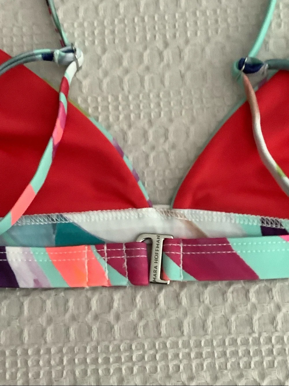 Mara Hoffman Abstract Multicolor Bikini Top in Aqua, Pink, Purple, Yellow